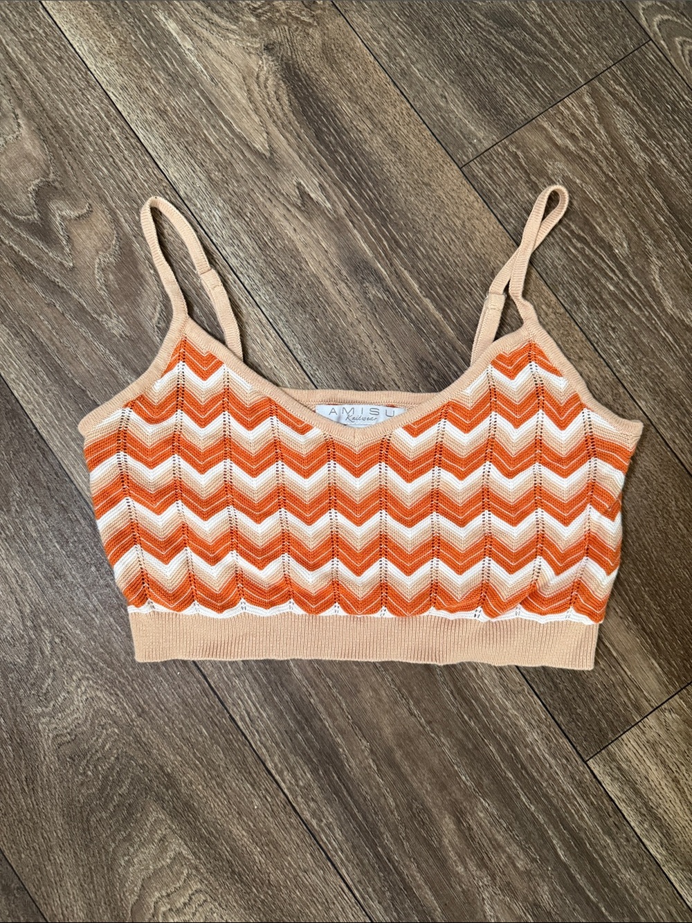 Amisu Orange and Cream Chevron Knit Cami